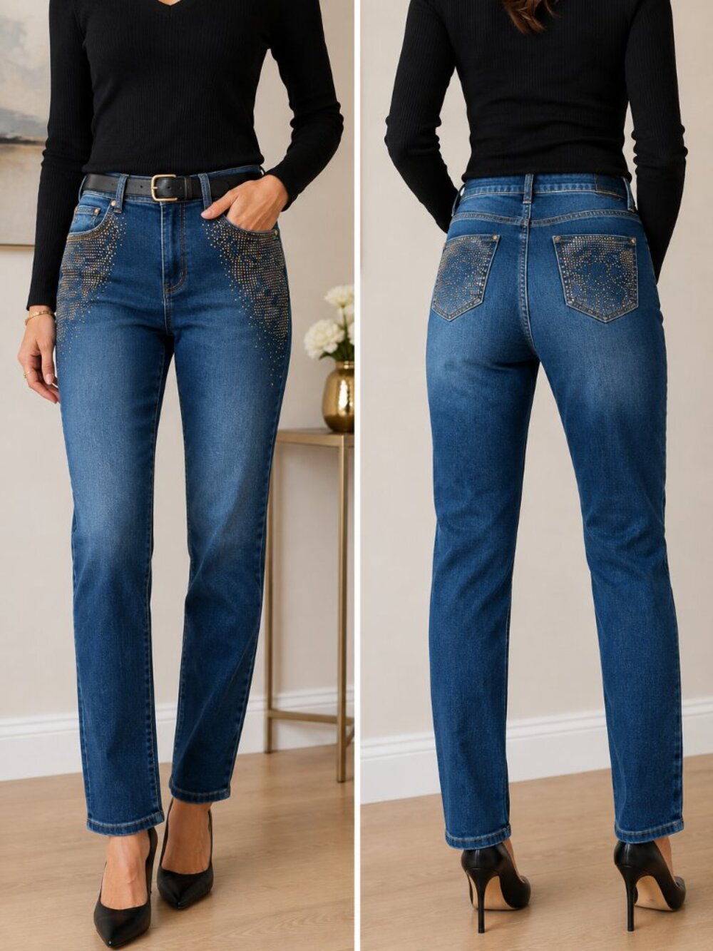 Frank Lyman Montréal Embellished Skinny Jeans | Rhinestone Stretch Denim | Med